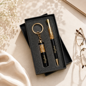 Personalized Gold Flake Pen & Keychain Gift Set | Premium Custom Name Gift | Wishcrafts